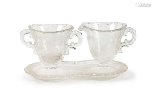 ETCHED GLASS CREAM AND SUGAR SET