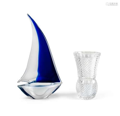GLASS BOAT AND GLASS VASE