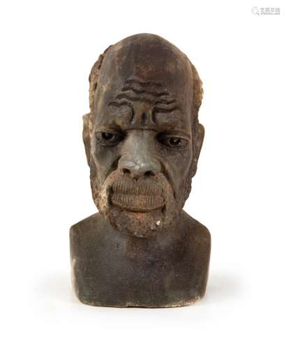 CARVED STONE AFRICAN BUST 