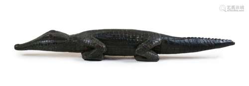 WOOD CARVED BLACK CROCODILE