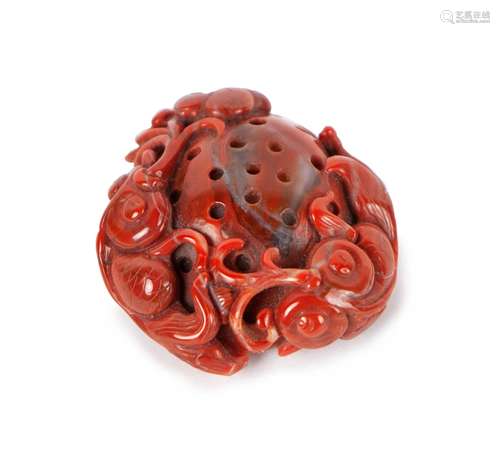 FIRE AGATE GOLDFISH LOTUS POCKET PEBBLE