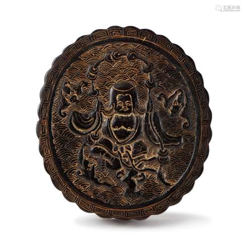 CARVED OX HORN AMULET WITH LONGEVITY DEITY