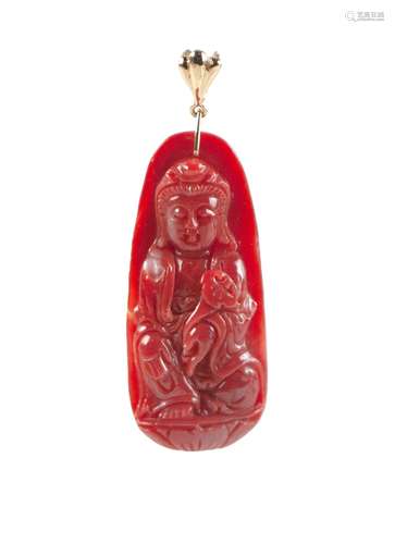 AKA CORAL GUAN YIN PENDANT