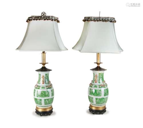 PAIR OF FAMILLE VERT PORCELAIN LAMPS