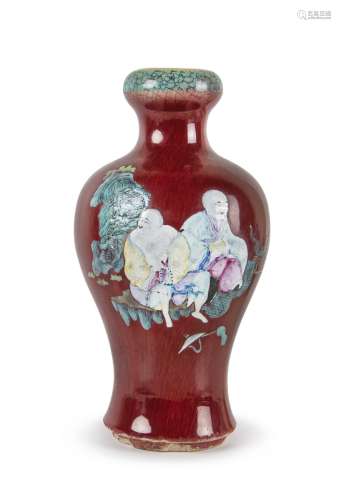 QIANLONG FLAMBE GLAZED FIGURAL VASE