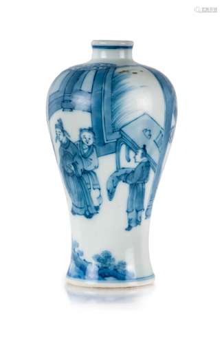 BLUE AND WHITE FIGURE PATTERN PLUM VASE