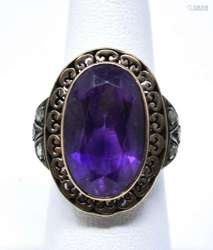 Antique Rose Cut Diamonds & Amethyst Gold Ring