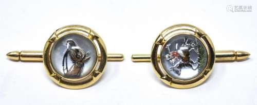 Pair of 14kt Gold & Horse Essex Crystal Cufflinks