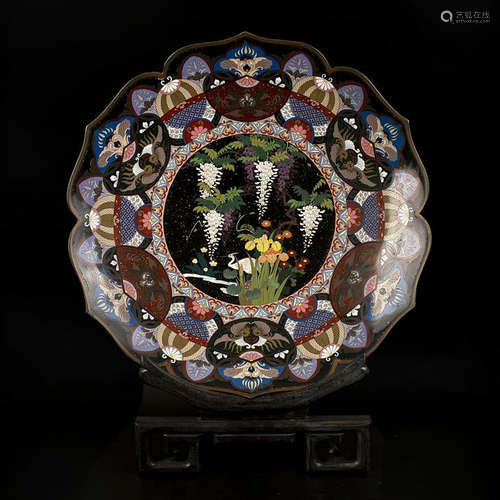 A LARGE JAPANESE CLOISONNE ENAMEL PLATE