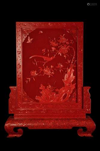 A FLOWERS AND BIRDS LACQUERED SCREEN