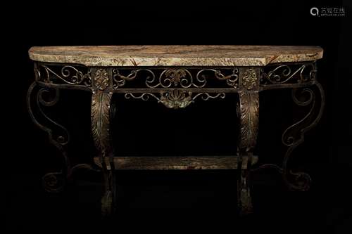 A COPPER GILT MARBLE CONSOLE TABLE