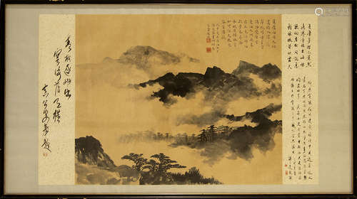 A LANDSCAPE CHINESE PAINTING WITH FRAME BY 