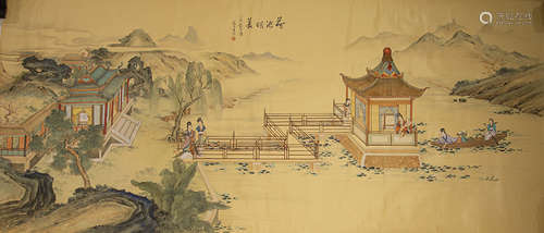 A CHINESE PAINTING OF LOTUSES AND  BEAUTIES ON SILK