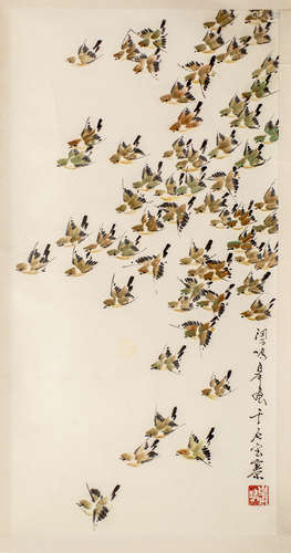 A CHINESE PAINTING OF BIRDS