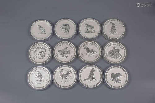 A SET OF 12  AUSTRALIA ELIZABETH II 30 DOLLARS CHINESE ZODIAC SILVER COINS-LIMITED EDITION, FROM YEAR 1999-2010