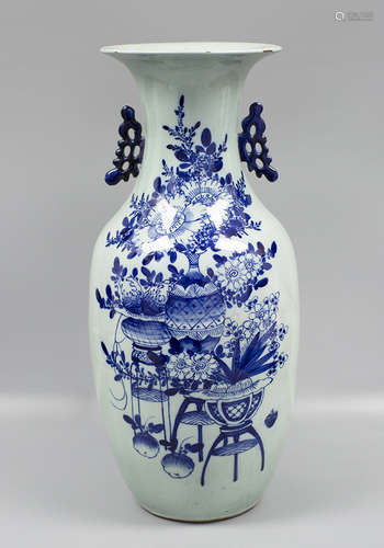 A MASSIVE BLUE AND WHITE VASE