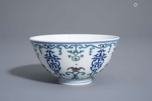 A Chinese doucai 'shou and bat' bowl, Daoguang mar...