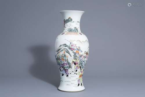 A Chinese famille rose 'hunting scene' vase, 20th ...