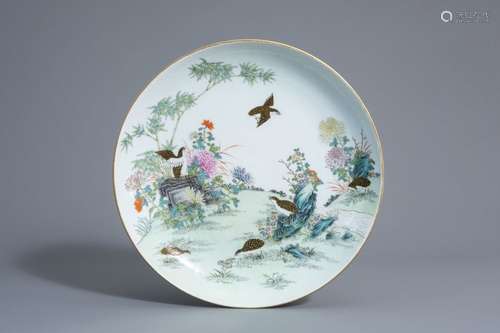 A Chinese famille rose charger with quails among f...