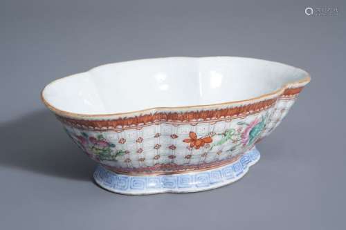 A Chinese famille rose quadrilobed bowl with flora...