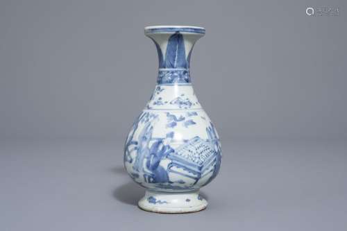 A Chinese blue and white vase with go players, 19t...