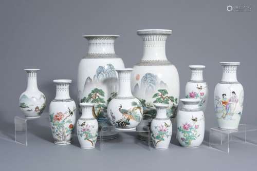 A varied collection of Chinese famille rose vases,...
