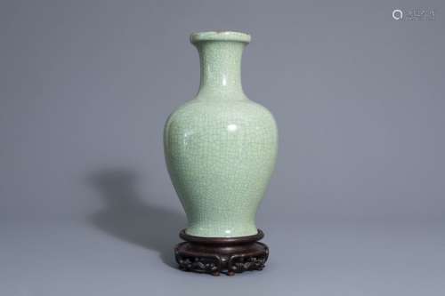 A Chinese monochrome celadon crackle glazed vase o...