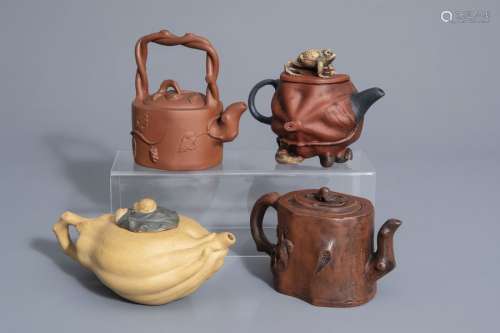 Four Chinese Yixing stoneware teapots and covers, ...