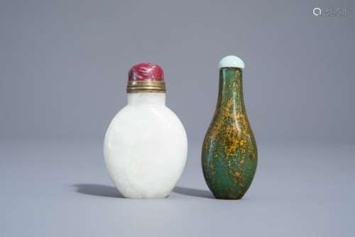 Two Chinese glass and jade snuff bottles, 19th/20t...