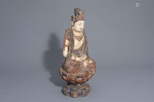 A Chinese polychrome painted wooden figure of Budd...