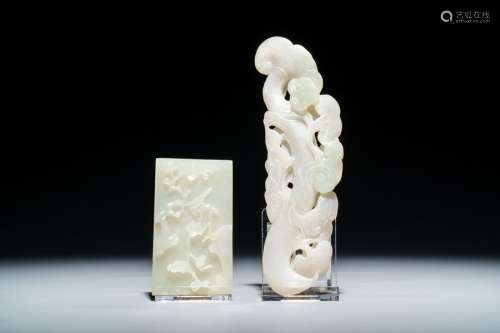 Two Chinese white and green jade carvings, 19th/20...