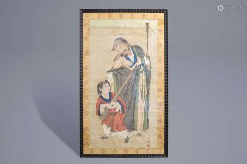 Chinese school, ink and colour on silk, Qing: Mast...