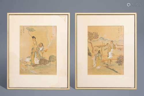 Chinese school, ink and colour on silk, Republic: ...