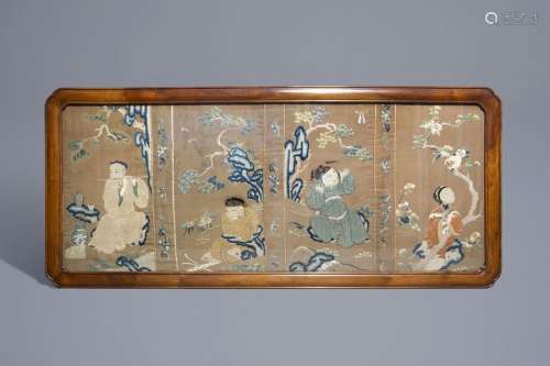 A large Chinese embroidered silk panel, 19th C.