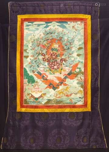 A framed 'Rahula' thangka, Tibet, 19th C.
