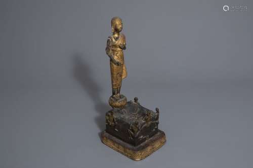 A gilt lacquered bronze figure of Phra Malai visit...