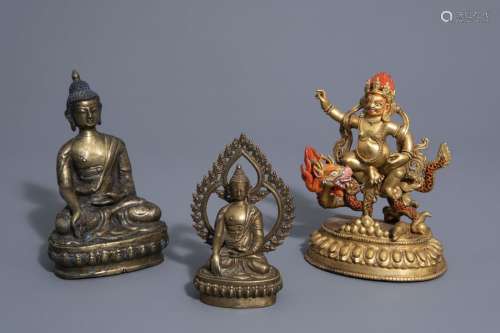 Two Sino Tibetan gilt bronze figures of a seated B...