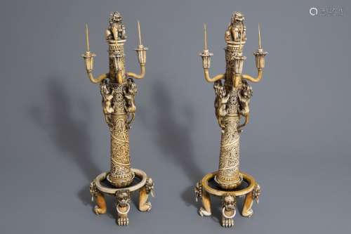 An exceptional pair of large Chinese carved ivory ...