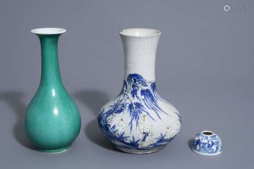 A Chinese blue and white crackle glazed vase, a mo...