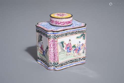 A Chinese Canton enamel tea caddy and cover, Qianl...