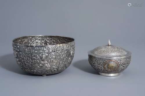 A Thai silver Bencharong bowl and a Chinese silver...