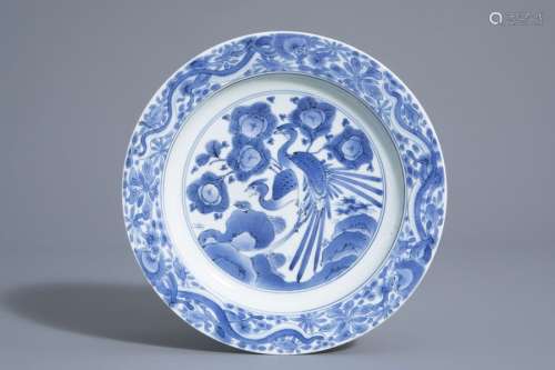 A Japanese blue and white plate with phoenixes on ...