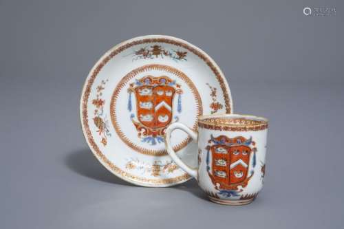 A Chinese export armorial cup and saucer with the ...