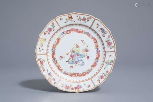 A Chinese famille rose plate with an European flut...