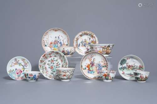 Six Chinese famille rose and verte cups and saucer...
