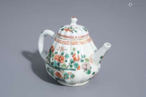 A Chinese famille verte teapot and cover with flor...