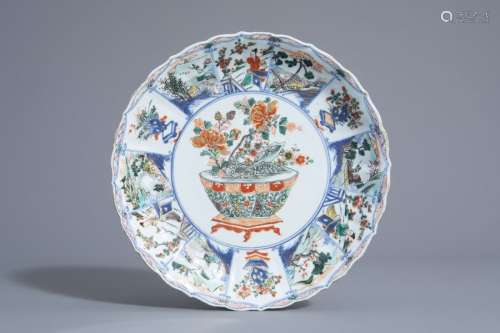 A Chinese famille verte dish with a jardinière, Ka...