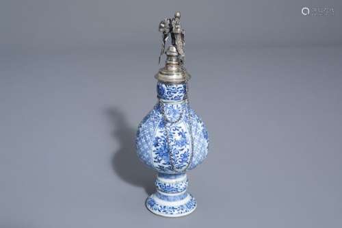 A Chinese blue and white silver mounted vase with ...