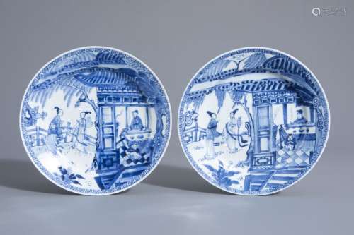 Two Chinese blue and white 'Romance of the Western...