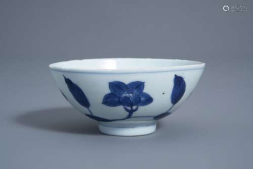 A Chinese blue and white bowl with floral design, ...